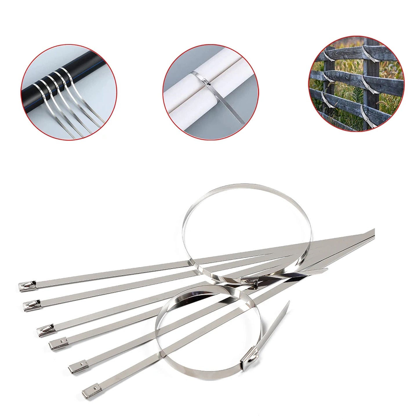 Stainless Steel Cable Tie Used For Solar Industrial And Home Improvement Multipurpose High Strength Self-Locking Zip Ties Multi-Purpose Tie Portable Rustproof 100Pcs Wide Application Zip Tie Set For Building ( 4.6X200Mm  4.6X100Mm   100 Pcs Set)