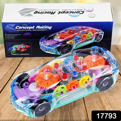 Automatic 360 Degree Rotating Transparent Gear Concept Car With Musical And 3D Flashing Lights Toy For Kids Boys  Girls (Multicolor  Battery Not Included)