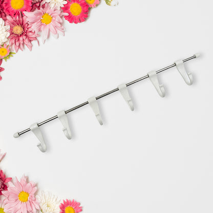 Stainless Steel Utensil Hanger Rail Nail Free Wall Mount With 2 Magic Stickers  6 Plastic Hooks For Kitchen