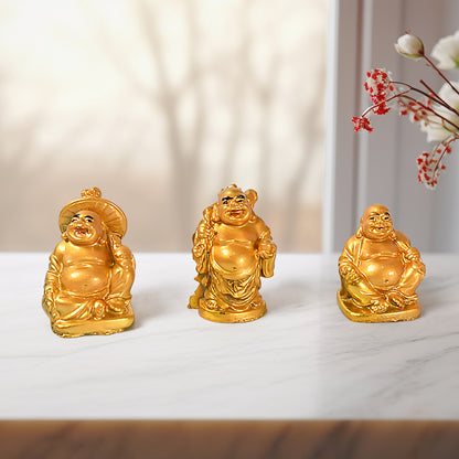 Golden Laughing Buddha Set Of Six Pieces Statue For Happiness Wealth  Good Luck Decor For Wealth And Success (6 Pcs Set)