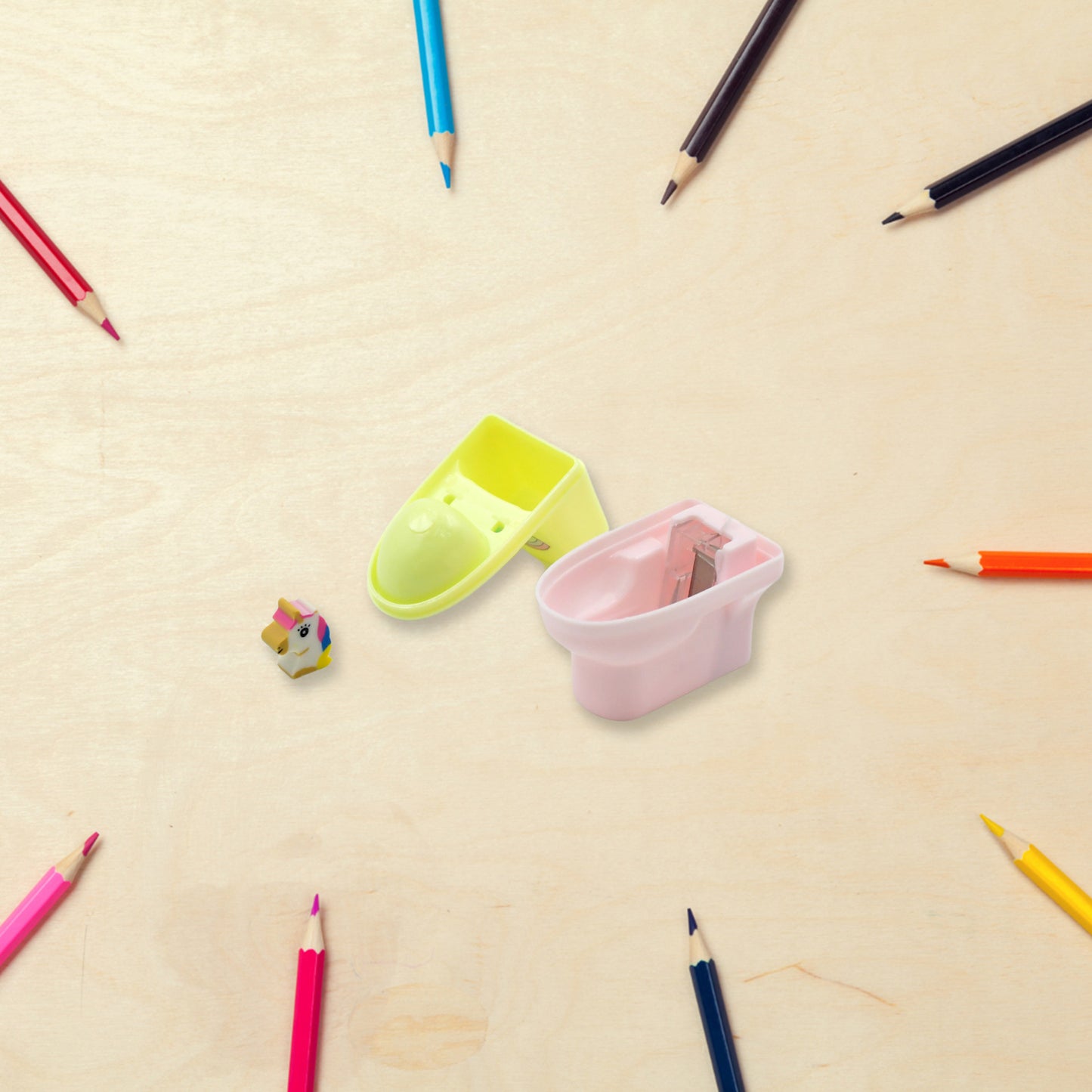 Toilet Pencil Sharpener Plastic Pencil Sharpener Novelty Pencil Sharpener Cute Cartoon Stationery Gift Small Toilet Shaped Sharpener With Eraser Wheel For School Kids (2 Pc Set)