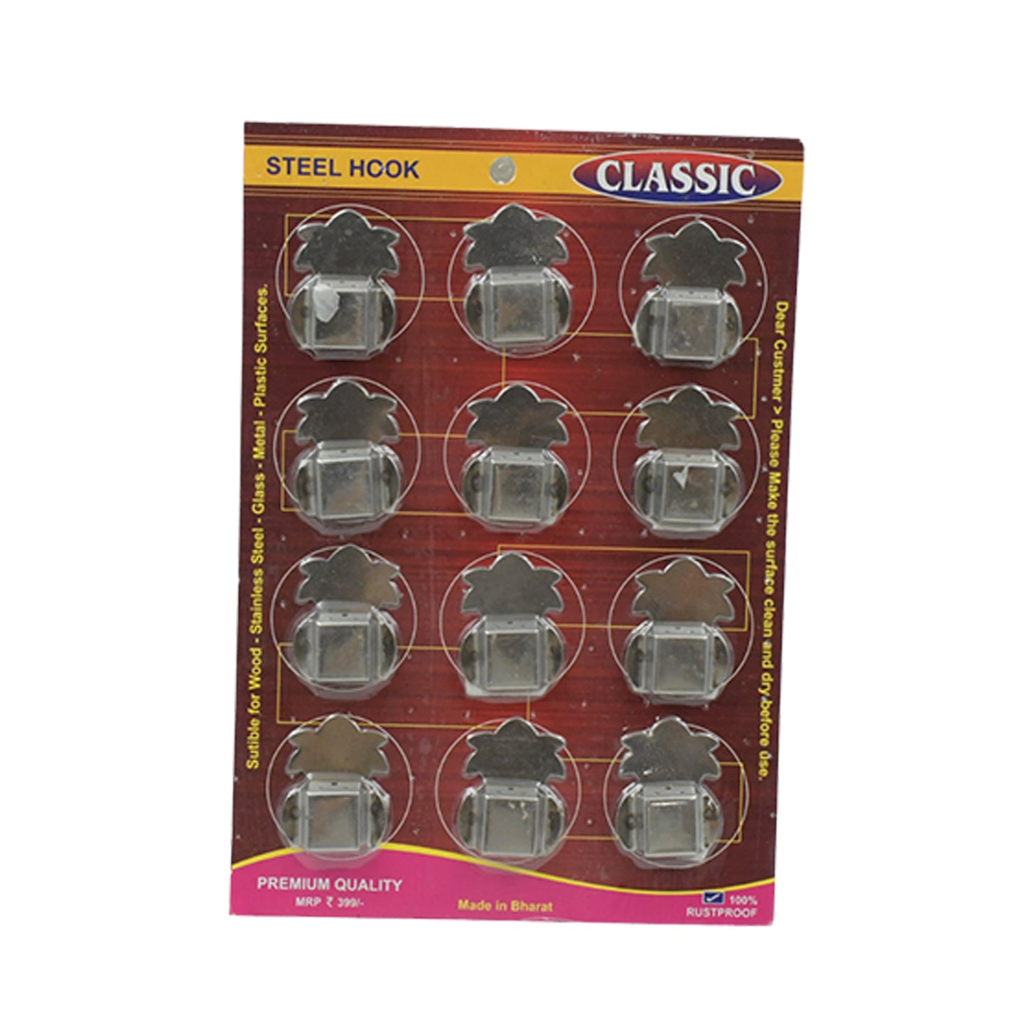 Stainless Steel Agarbatti Stand Agarbatti Holder Stand Self Adhesive Wall Mounted Stand Wall Hook Capacity To Hold 3 Agarbatti - Pack Of 12 Hooks