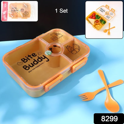 Bitebuddy 4-Compartment Leak-Resistant Plastic Lunch Box With Spoon  Fork
