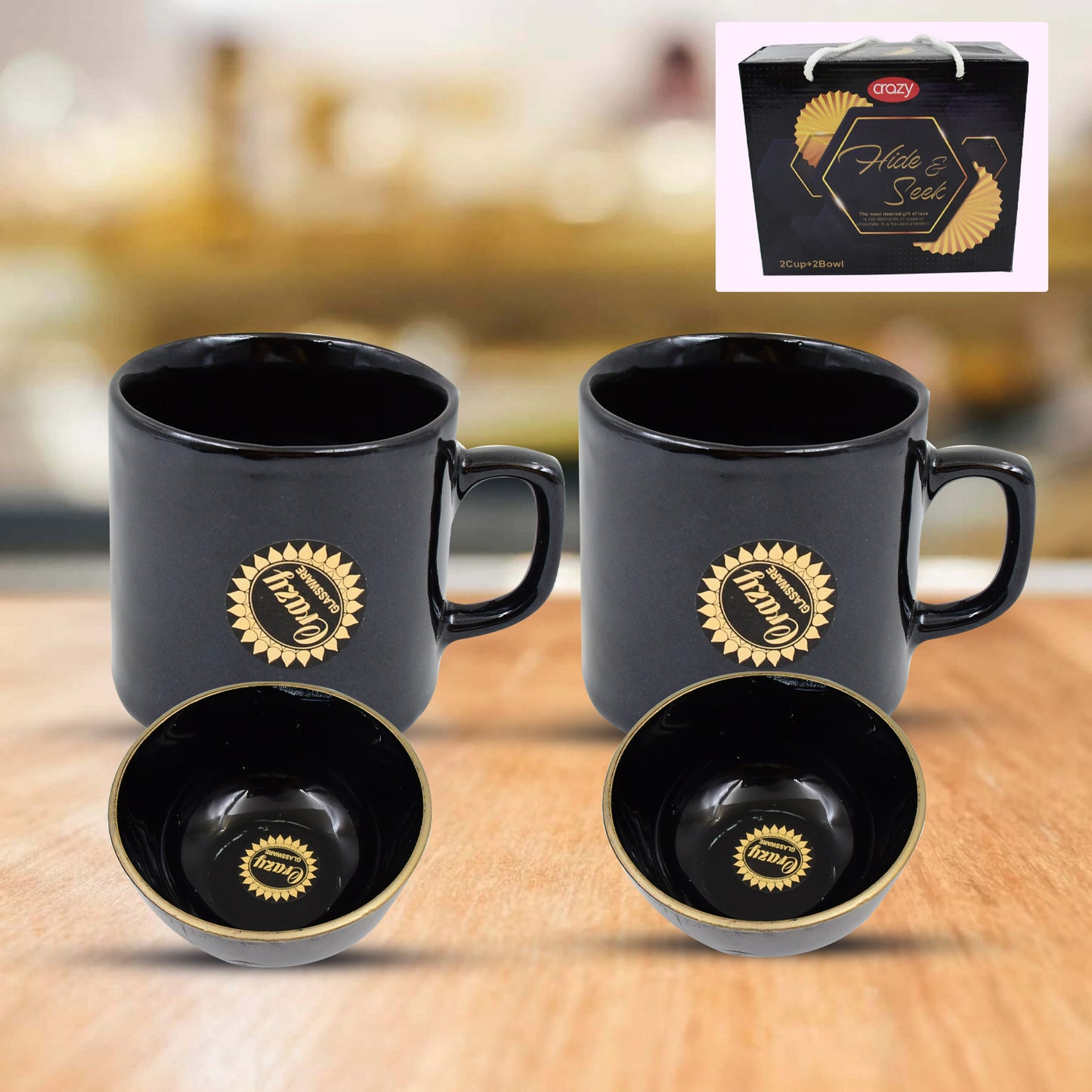 Hideseek Ceramic Tea  Cups With Round Serving Bowl (4 Pcs Set)
