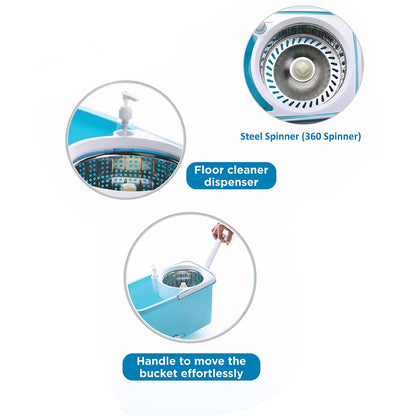 Spin Mop With Bigger Wheels And Plastic Auto Fold Handle For 360 Degree Cleaning