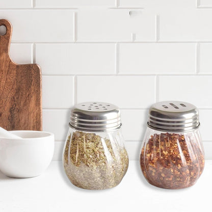 Apexoregano  Chilli Flakes Dispenser Set  2 Pcs Glass Spice Shaker With Stainless Steel Lid