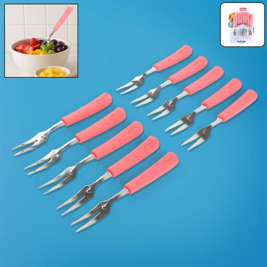 Premium Stainless Steel Fruit Fork Set  10 Pieces With Soft Non-Slip Handle