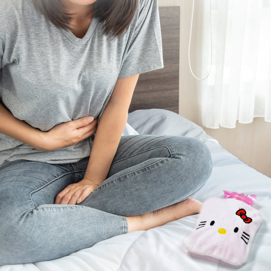 White Hello Kitty Small Hot Water Bag With Cover For Pain Relief Neck Shoulder Pain And Hand Feet Warmer Menstrual Cramps.