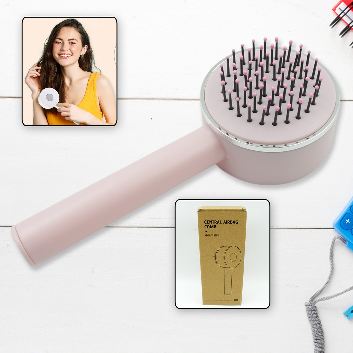 Air Cushion Massage Brush Airbag Massage Comb With Long Handle Self-Cleaning Hair Brush Detangling Anti-Static For All Hair