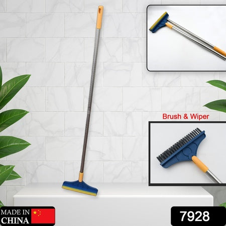 2 In 1 Cleaning Brush Long Handle Floor Brush Rotatable Cleaning Brush For Bathroom Kitchen 120 Degree Triangular Rotating Brush Head With Wiper