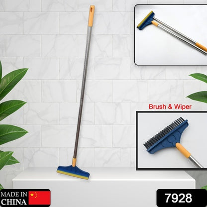 2 In 1 Cleaning Brush Long Handle Floor Brush Rotatable Cleaning Brush For Bathroom Kitchen 120 Degree Triangular Rotating Brush Head With Wiper