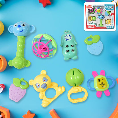 Kinder Rattles Classic Store Plastic Non-Toxic Shake And Grab Ball Baby Rattles  Teethers (8 Pcs Set)
