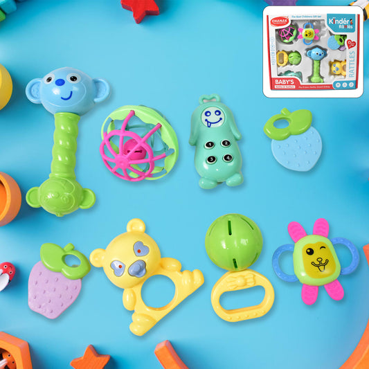 Kinder Rattles Classic Store Plastic Non-Toxic Shake And Grab Ball Baby Rattles  Teethers (8 Pcs Set)