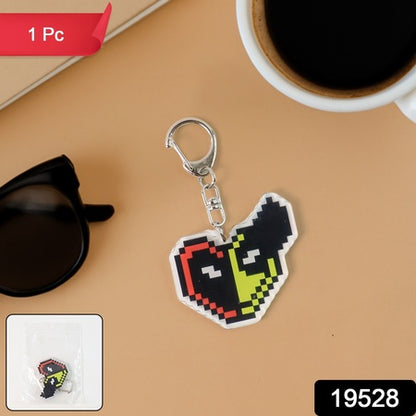 Pixelstyle Acrylic Cartoon Keychain With Funky Design (1 Pc)