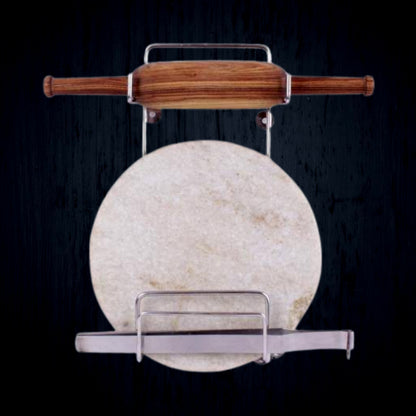 Chakla Belan Chimta Stand Rolling Pin Board Tong Holder Silver Stainless Steel Multi-Purpose Rack For Kitchen (1 Pc )