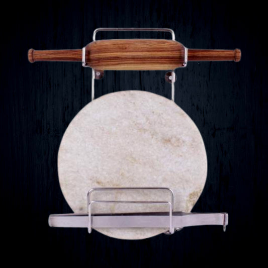 Chakla Belan Chimta Stand Rolling Pin Board Tong Holder Silver Stainless Steel Multi-Purpose Rack For Kitchen (1 Pc )