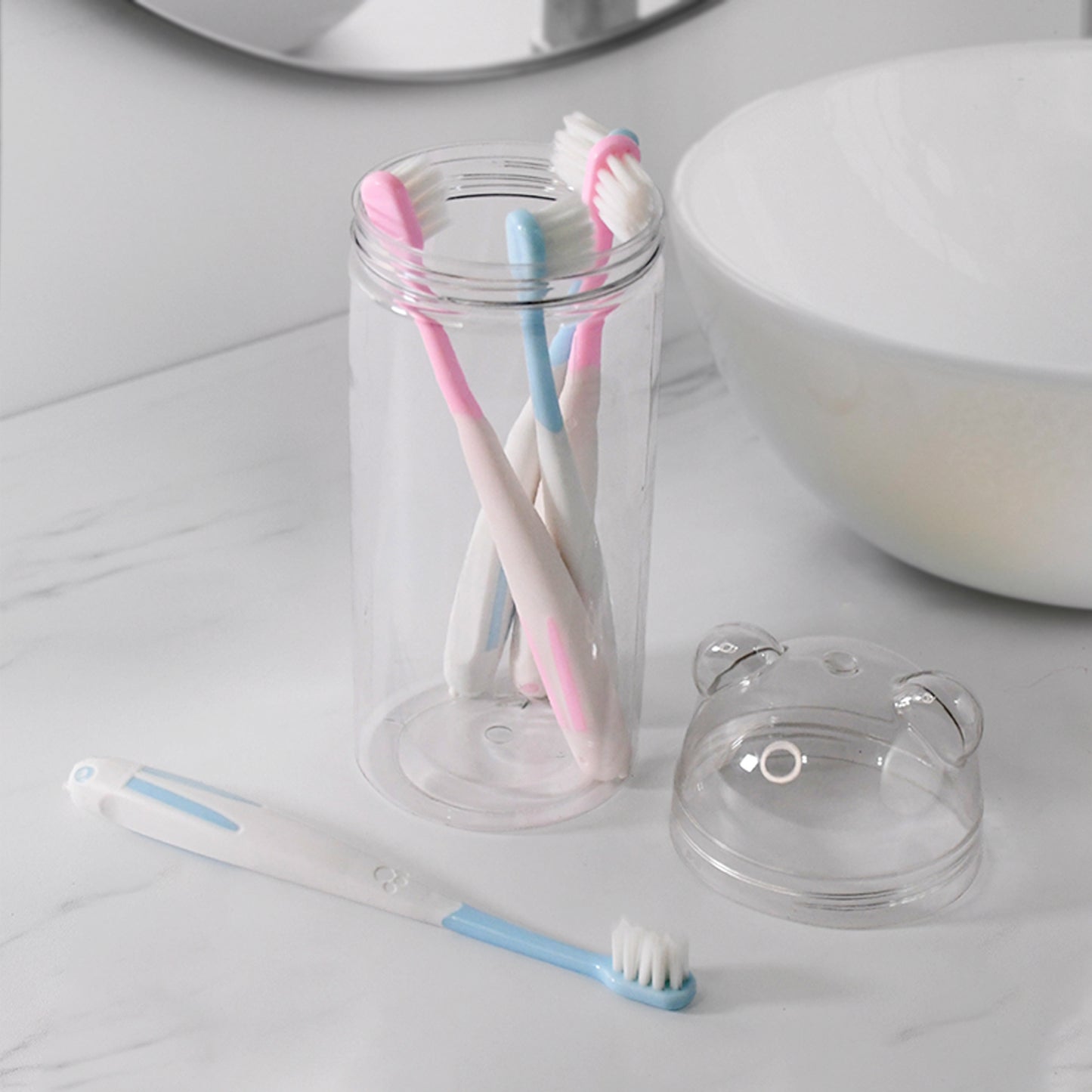 Multipurpose Travel-Friendly Toothbrush Holder With 4 Soft Bristle Toothbrushes