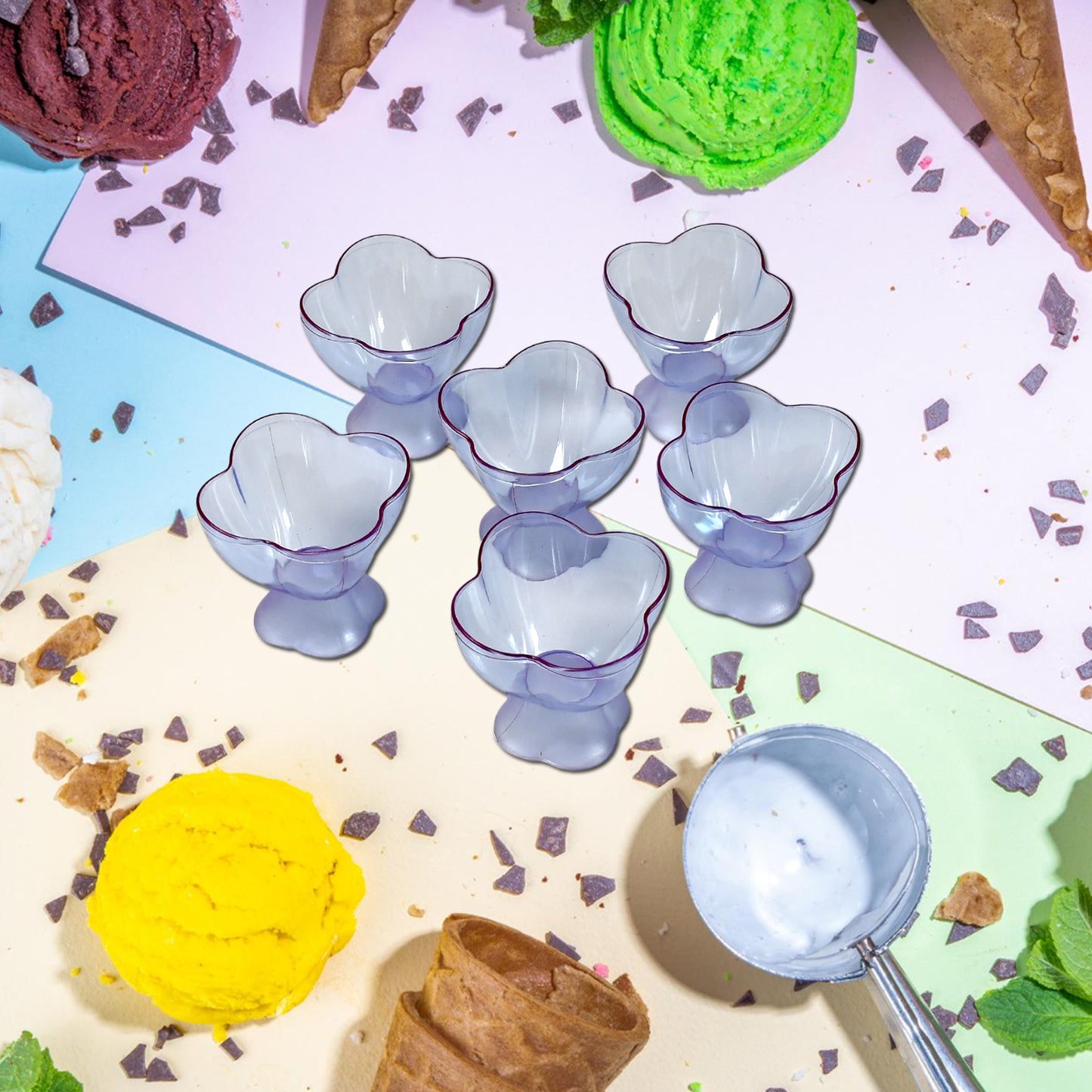 New Modern Style Dessert  Ice Cream Bowl Plastic 6Pcs For Home  Office  Party Use