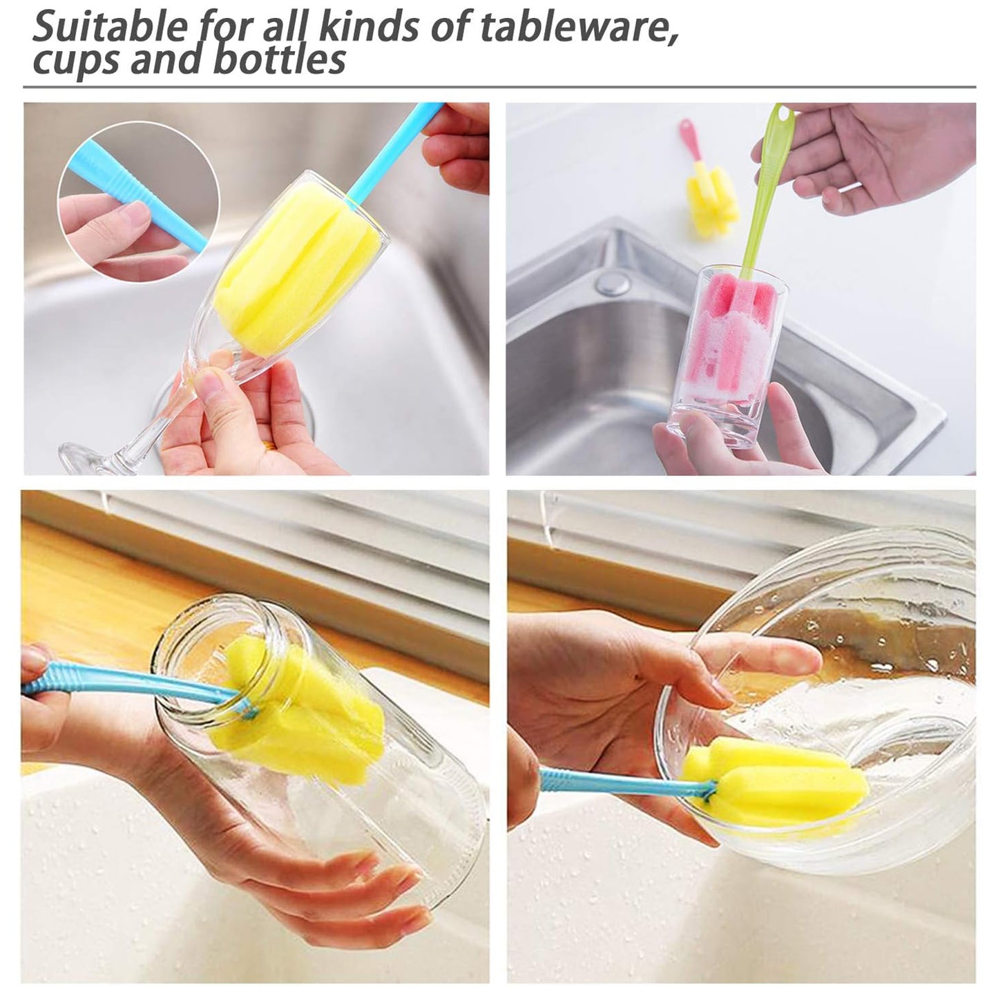 Sponge Cup Washing Brush Washing Cup Milk Bottle Cleaning Brush Kitchen Brush Water Cup Tea Cup Brush Sponge Head Household Kitchen Cleaning Tool (20Cm)