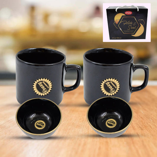 Hideseek Ceramic Tea  Cups With Round Serving Bowl (4 Pcs Set)