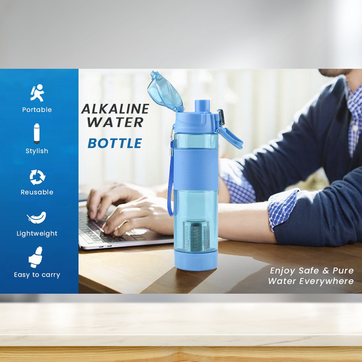 Alkaline Water Bottle With Food Grade Plastic Stylish And Portable
