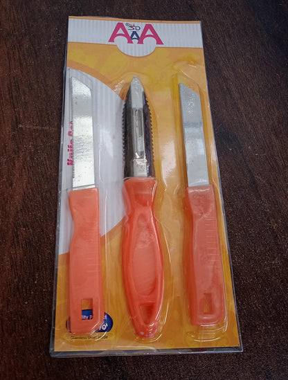 3In1 Multipurpose Stainless Steel Classic Kitchen Knife Set Of 3 For Fruits And Vegetable Chopping  Cutting  Peeling Kitchen Knife  Vegetable Peeler  Plain Knife