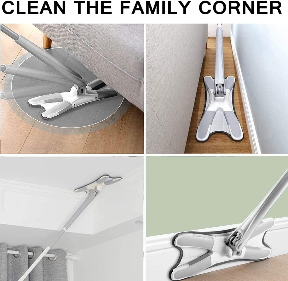 X Shape Mop Or Floor Cleaning Hands-Free Squeeze Microfiber Flat Mop System 360 Flexible Head Wet And Dry Mop For Home Kitchen With 1 Super-Absorbent Microfiber Pads.