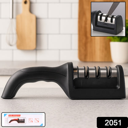 Manual Red Knife Sharpener 3 Stage Sharpening Tool For Ceramic Knife And Steel Knives.