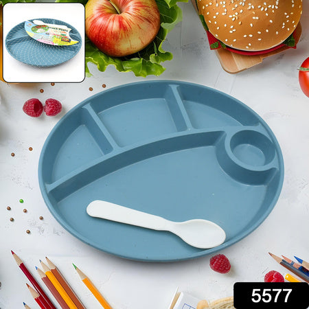 Plastic Food Plates  Biodegradable 5 Compartment Plate With Spoon For Food Snacks  Nuts  Desserts Plates For Kidsreusable Plates For Outdoor Camping Bpa-Free(1 Pc)