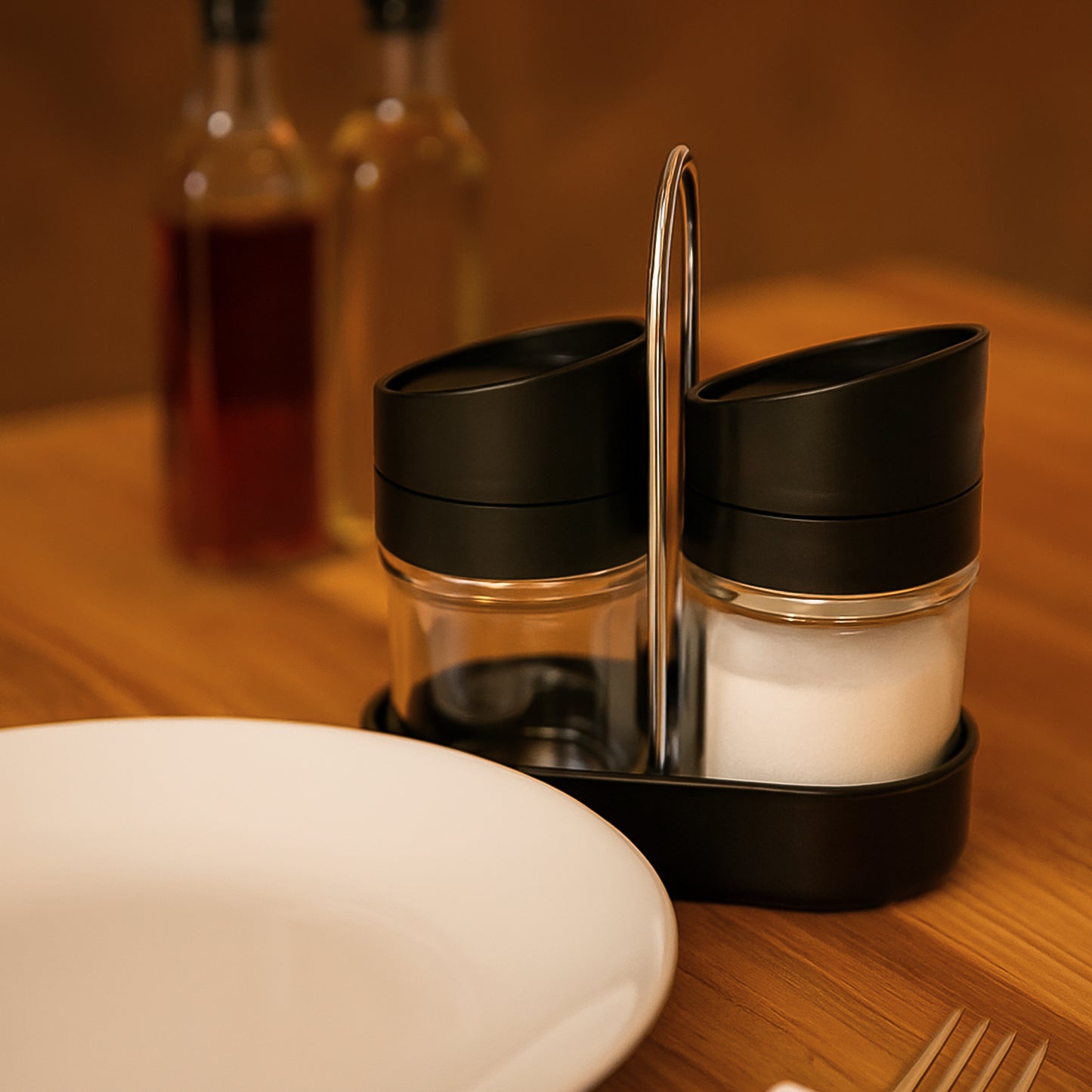 Apexhelix Salt N Pepper 2-Piece Plastic Jar Set With Stand
