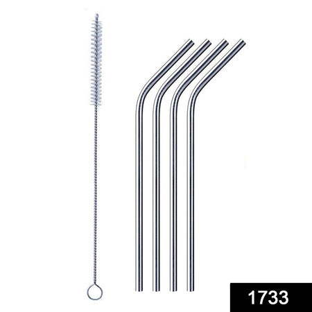 Reusable Stainless Steel Drinking Straws Bent (4 Bent Straws 1 Brush)