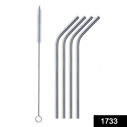 Reusable Stainless Steel Drinking Straws Bent (4 Bent Straws 1 Brush)