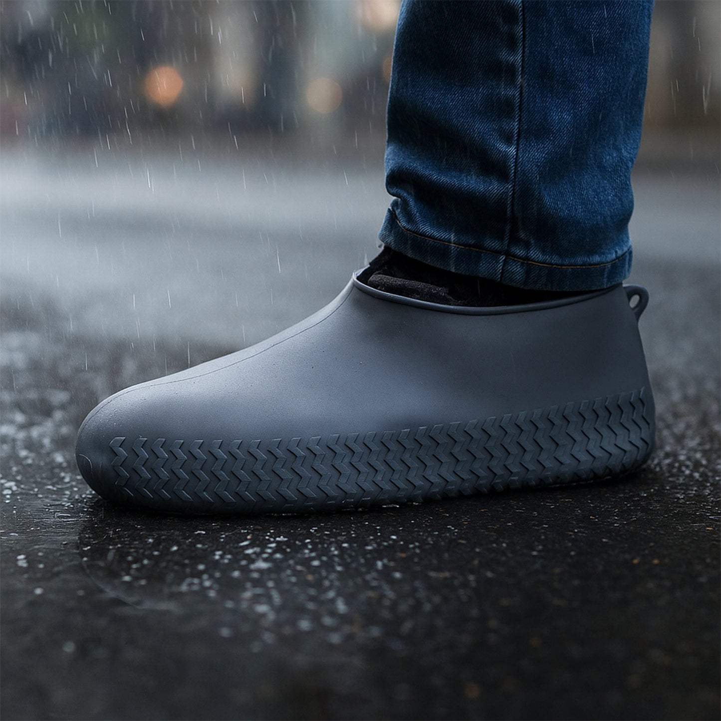 Grey Non-Slip Silicone Rain Reusable Anti Skid Waterproof Fordable Boot Shoe Cover (1 Pair )