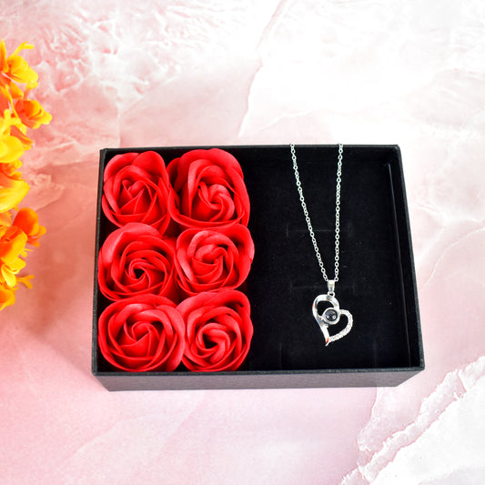 Roseflower Gift Box Handmade Eternal Rose With I Love You Necklace Valentines Day