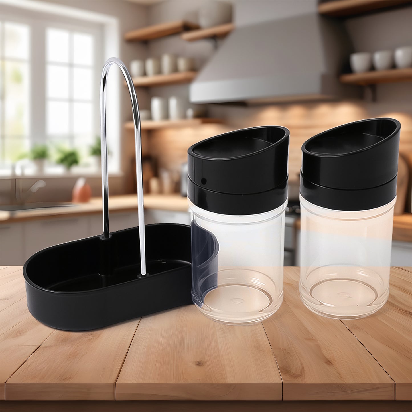 Apexhelix Salt N Pepper 2-Piece Plastic Jar Set With Stand
