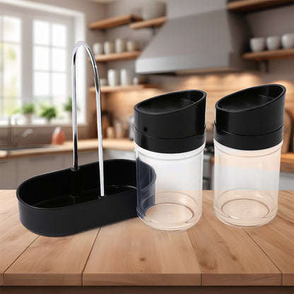 Apexhelix Salt N Pepper 2-Piece Plastic Jar Set With Stand