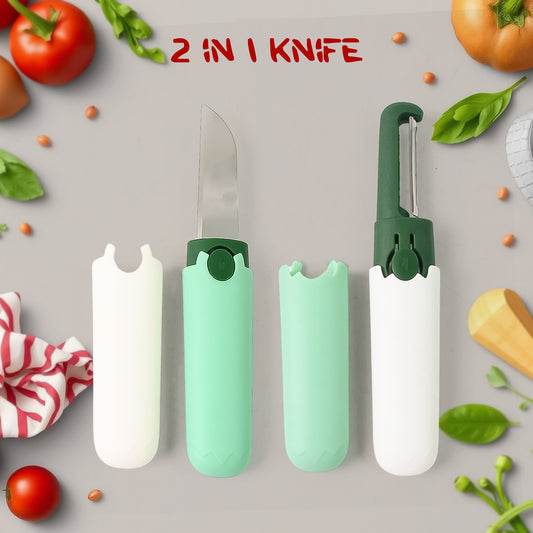 Multifunctional Peeler Two In One Fruit Knife Fruit And Vegetable Cutting Knife+Sawtooth Peeler Apple Carrot Potato Fruit Slice Antiskid