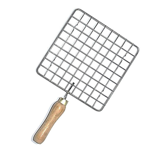 Kitchen Square Stainless Steel Roaster Papad Jali Barbecue Grill With Wooden Handle
