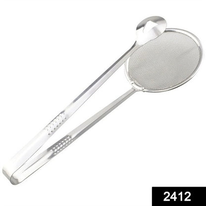 2In1 Stainless Steel Filter Spoon With Clip Food Kitchen Oil-Frying Multi-Functional