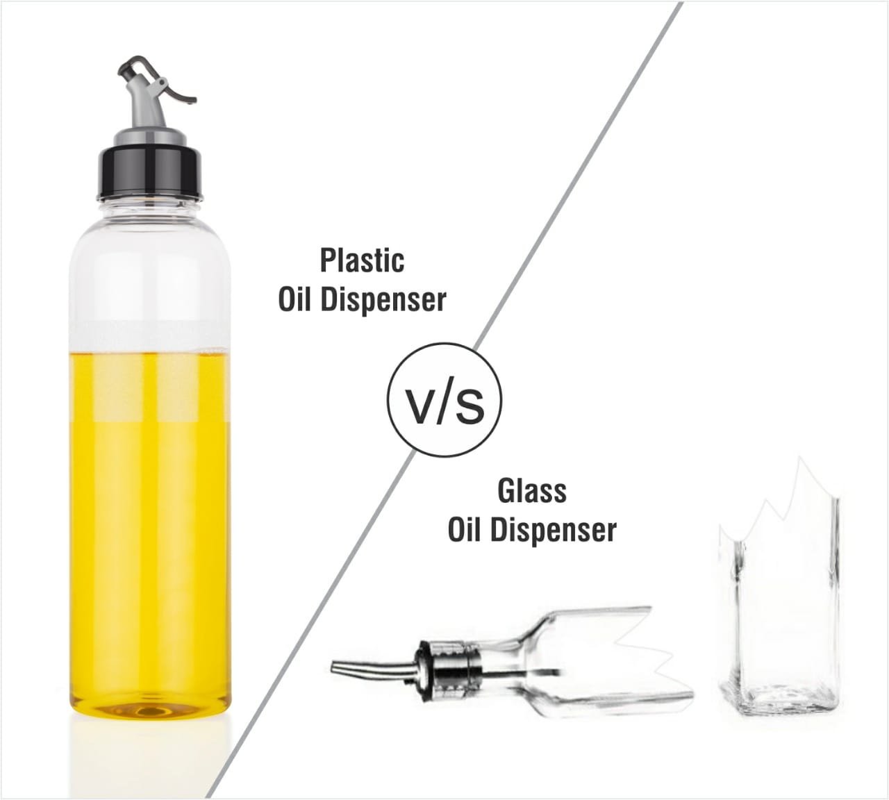 1Ltr Oil Dispenserwith Lid - Clear Drip Free Spout Controlled Use