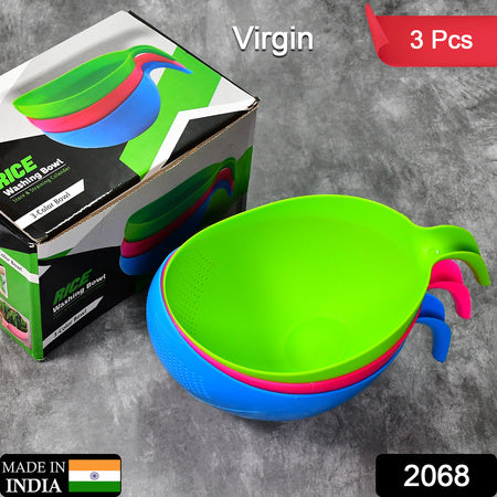 Plastic Rice Bowlfood Strainer Thick Drain Basket With Handle For Rice Vegetable  Fruit (Set Of 3Pcs)
