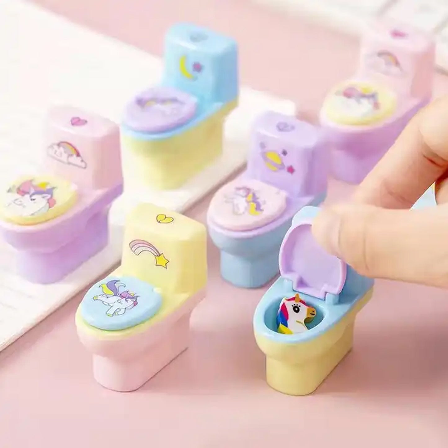 Toilet Pencil Sharpener Plastic Pencil Sharpener Novelty Pencil Sharpener Cute Cartoon Stationery Gift Small Toilet Shaped Sharpener With Eraser Wheel For School Kids (2 Pc Set)