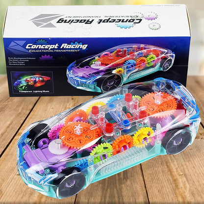 Automatic 360 Degree Rotating Transparent Gear Concept Car With Musical And 3D Flashing Lights Toy For Kids Boys  Girls (Multicolor  Battery Not Included)