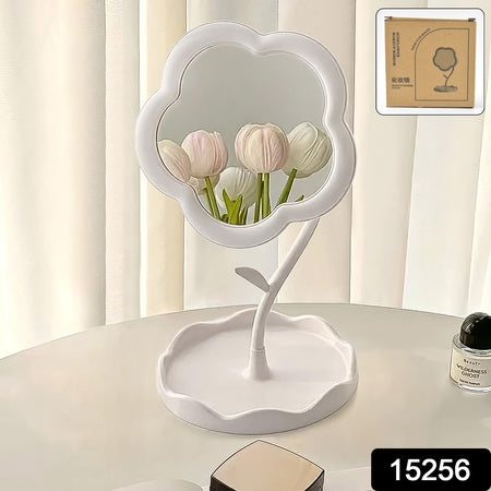 Flower-Shaped Makeup Mirror Rotatable Makeup Mirror With Tray Table Vanity