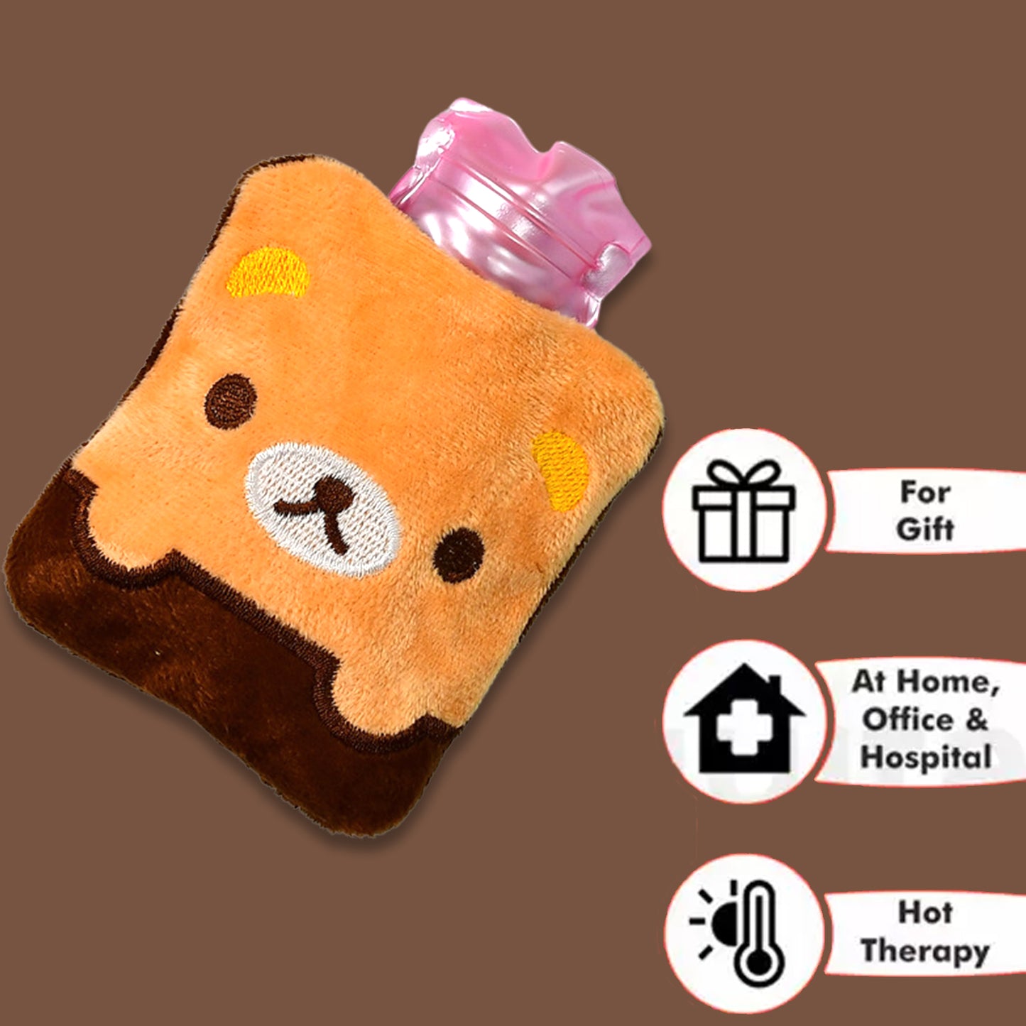 Brown Panda Print Small Hot Water Bag With Cover For Pain Relief Neck Shoulder Pain And Hand Feet Warmer Menstrual Cramps.