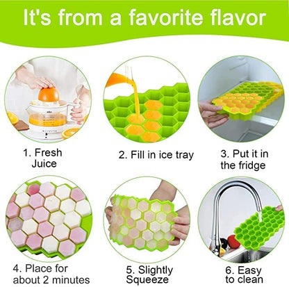 Flexible Silicone Honeycomb Design 37 Cavity Ice Cube Moulds Trays Small Cubes For Whiskey Tray For Fridge (Multicolor)