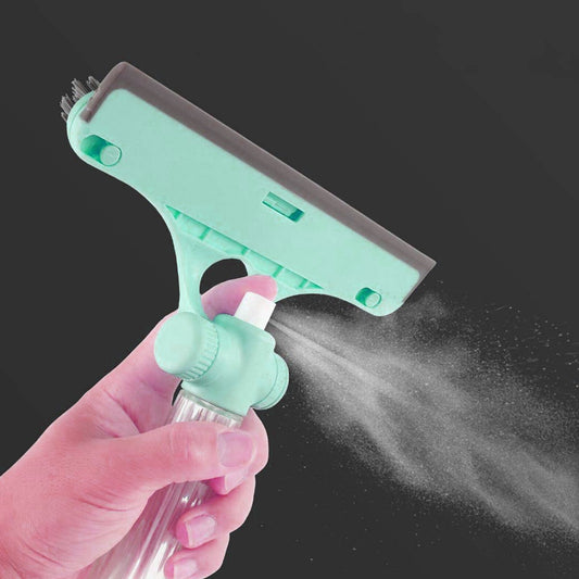 4 In 1 Multifunctional Glass Scraper Window Glass Wiper With Watering Can Silicon Cleaning Squeegee With Two Brush Heads Practical Squeegee For Shower Doors Windows Tiles And Car Glass