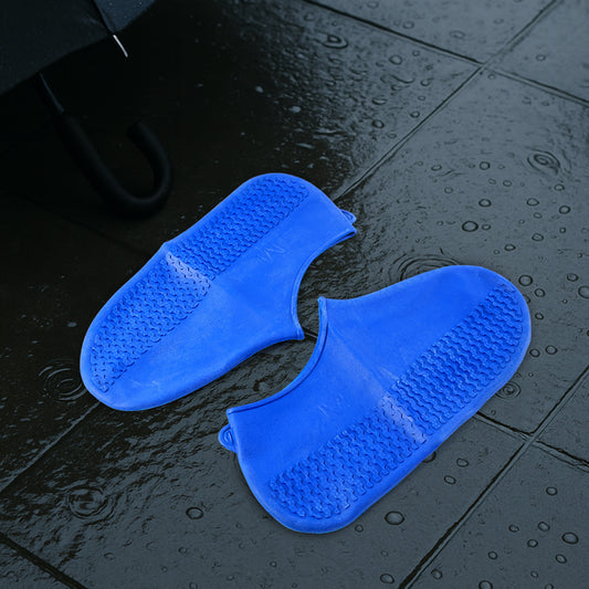 Blue Non-Slip Silicone Rain Reusable Anti Skid Waterproof Fordable Boot Shoe Cover (1 Pair)