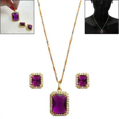 Stonependant Necklace Chain Set With Earrings (1 Set  Mix Color  Design)