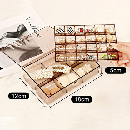 2 Layer Acrylic Jewelry Storage Box Dustproof Earring Box Storage Box Portable Nail Art Storage Case 24-Grid Small And 6-Grid Big Case Makeup Vanity Box (1 Pc  30 Compartment)